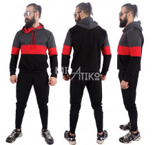Спортивный костюм мужской. Черный с красными вставками.